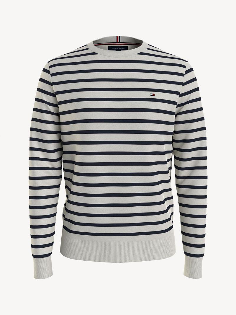 Férfi Tommy Hilfiger Essential Stripe Pulóverek Fehér Sötétkék | HU 947WNB